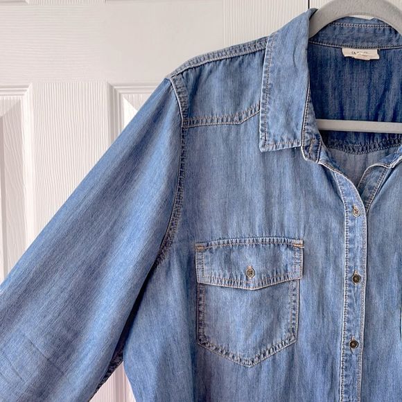 ANA Long Sleeve Chambray Button Down Denim Shirt Medium Blue Denim PXXL so soft - Picture 3 of 10